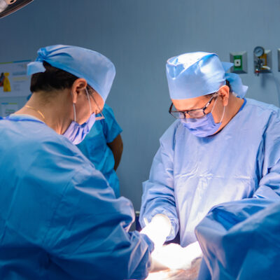 Surgeons in the middle of an operation.