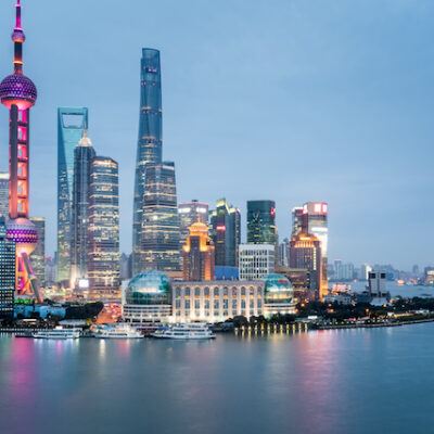 Shanghai's Pudong skyline at night.