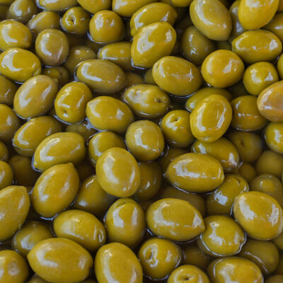 A mound of green olives.