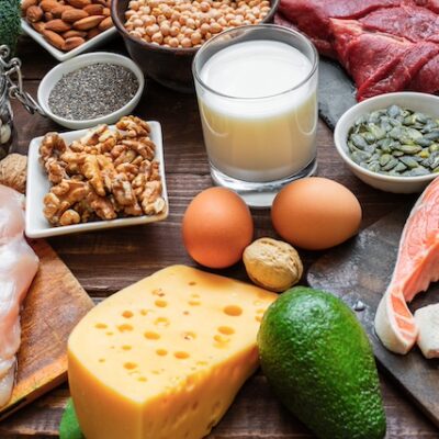 High vegetable and animal protein food sources. Fish, meat, poultry, nuts, cheese, eggs, seeds, vegetables and milk.