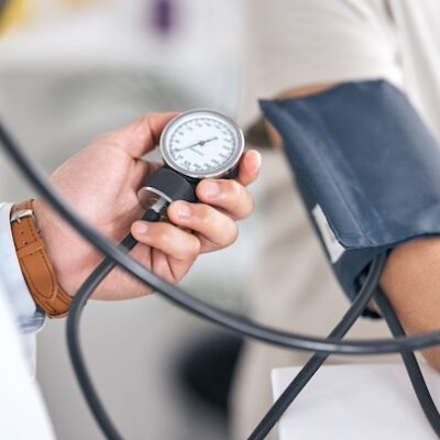 Patient having their blood pressure taken.