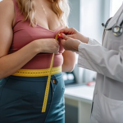 Doctor measuring patient with obesity.